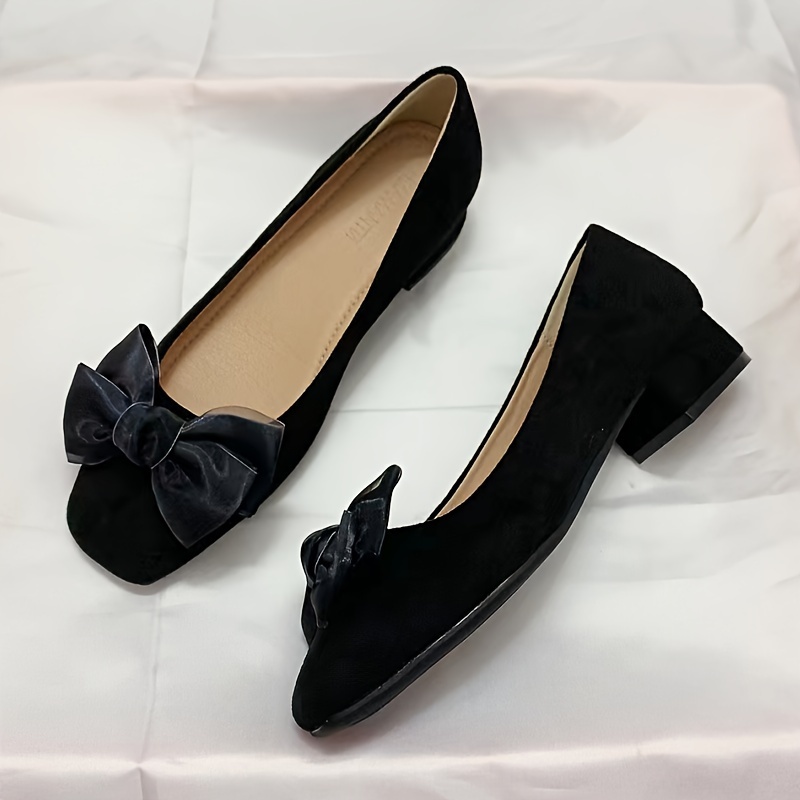 

Women's Bowknot Decor Chunky Heels, Elegant Square Toe Dress Pumps, Fashion Slip On Heels