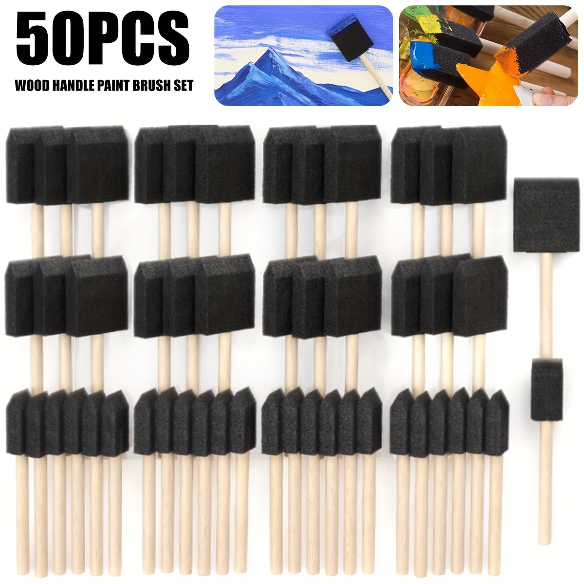 Conda 50pcs Assorted Foam Brush Set Wood Handle Paint Brush Set Lightweight  Durable Great For Acrylics Stains Varnishes Crafts - Arts, Crafts & Sewing  - Temu