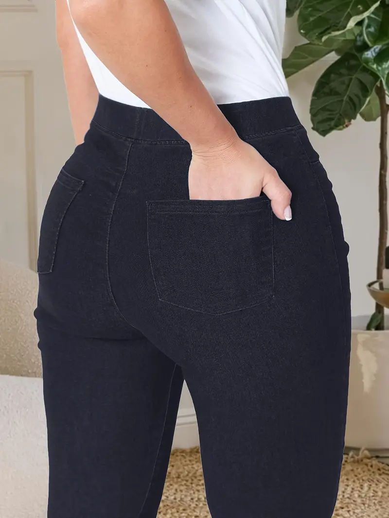 Plus Size Basic Jeans Women's Plus Solid Elastic High - Temu Australia