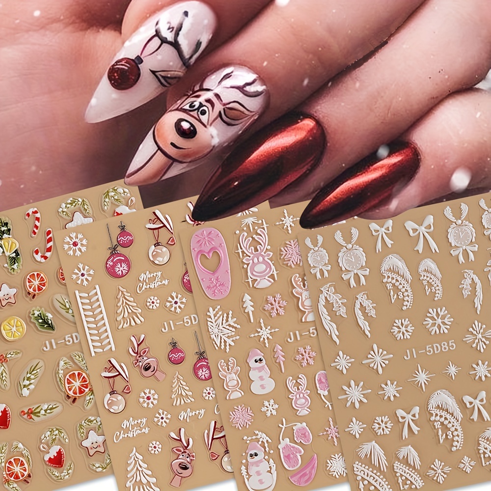 2 Blätter Weihnachtsnagelkunst-Aufkleber 5D Geprägte Winter-Schneeflocken- Schneemann-Nagelabziehbilder Nagelkunst-Aufkleber, Selbstklebende  Xmas-Nagelaufkleber Für Frauen DIY Acrylnageldekorationen - Temu Germany