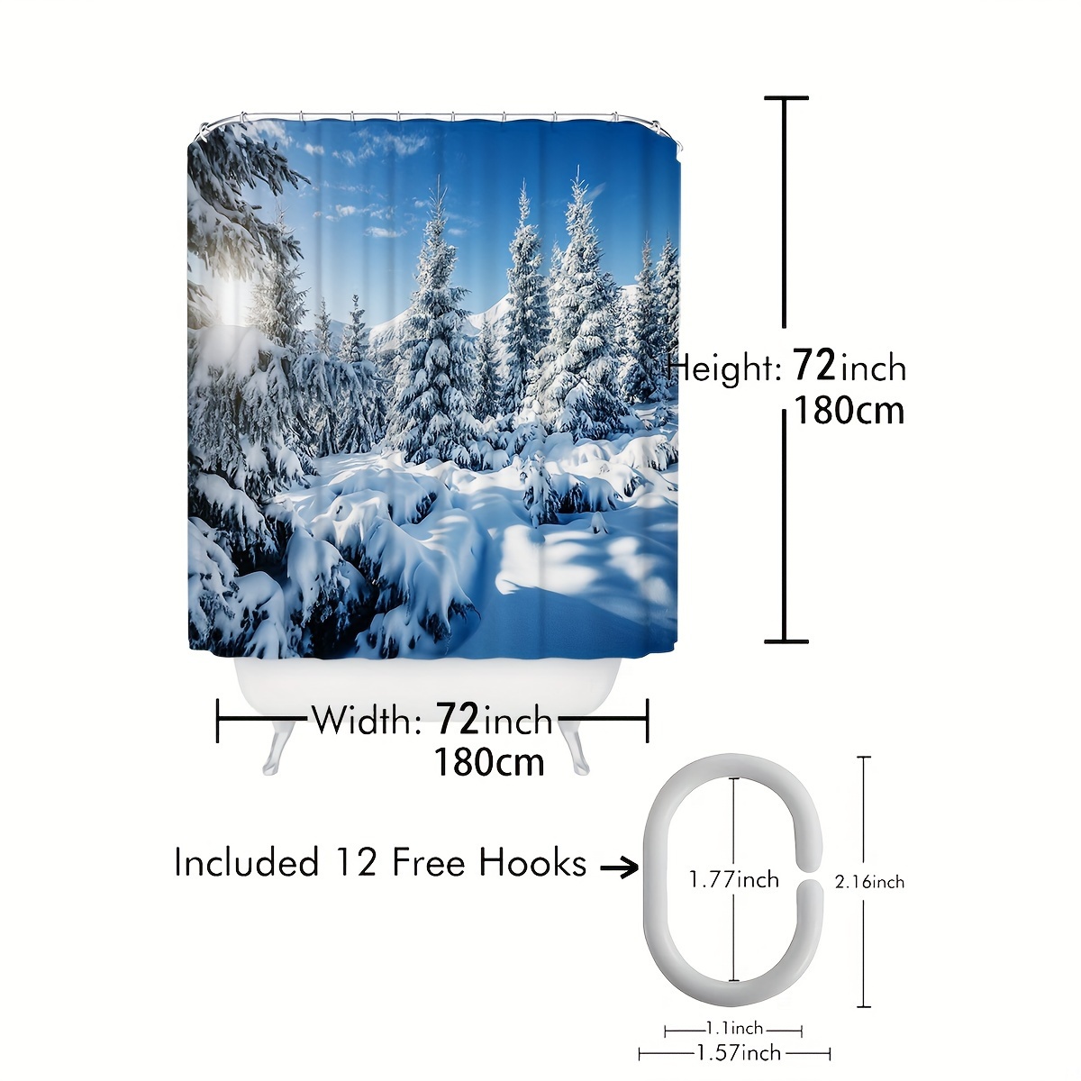 Forest Snow Mountain Shower Curtain for Bathroom with Hooks Waterproof  Decor