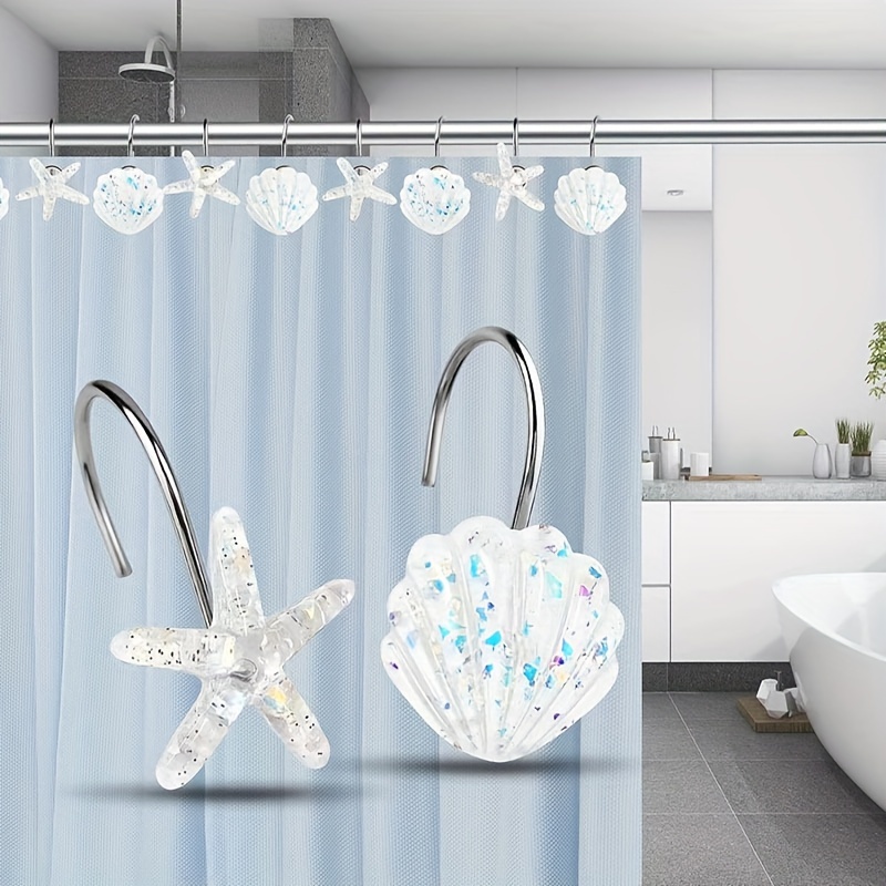 12 PCS DECORATIVE Seashell Shower Curtain Hooks Bathroom Beach Shell Rings  Decor