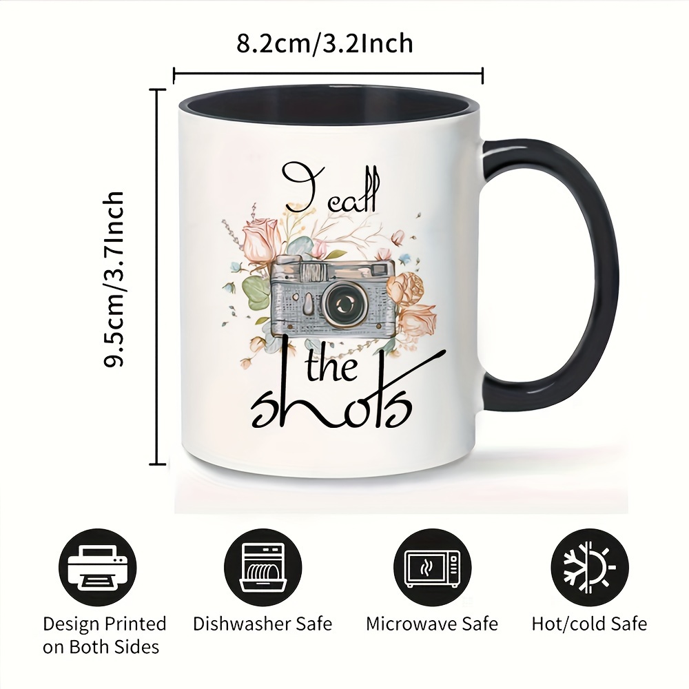 Coffee Mug With Print - Floral Design Mug For Wedding - Black Mug