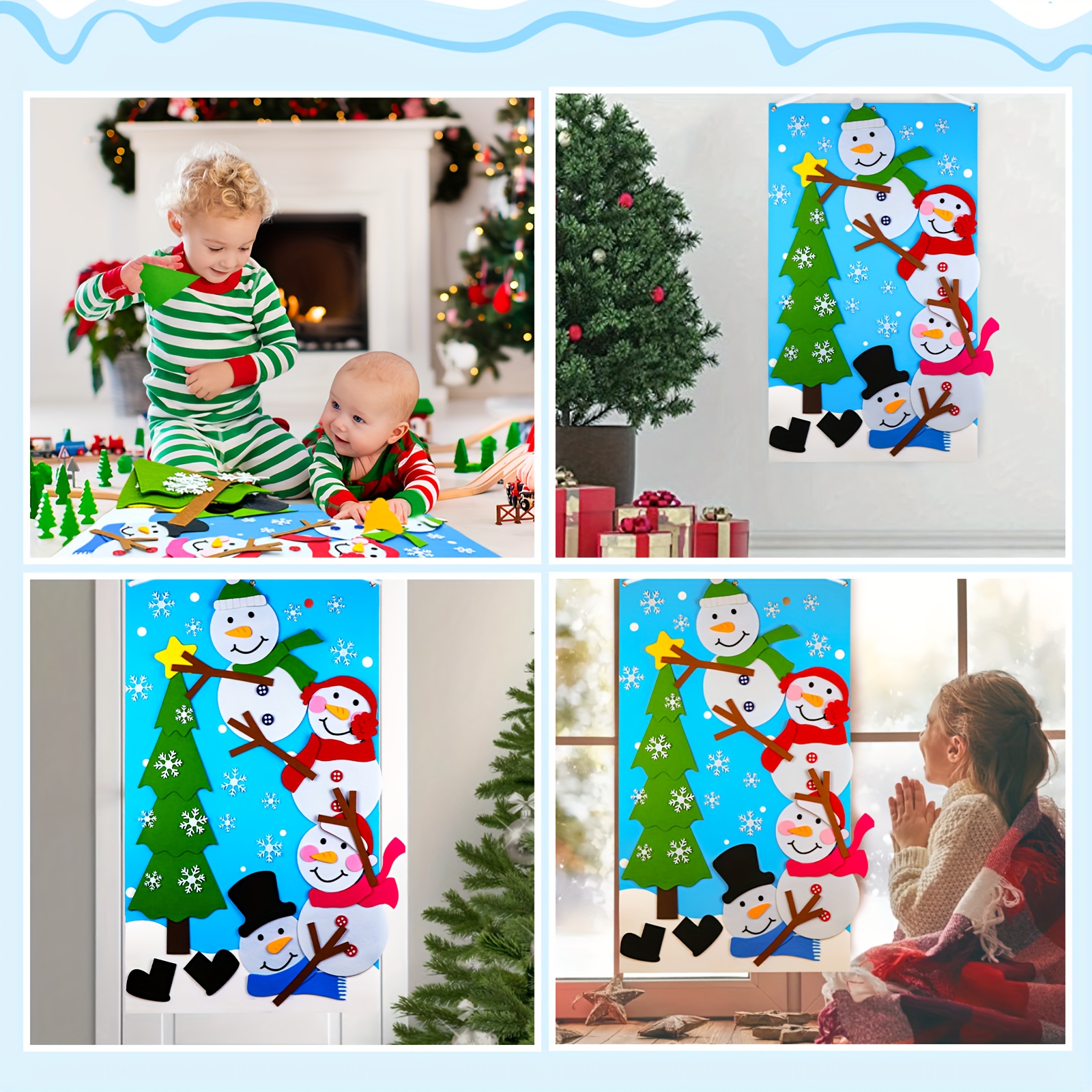 Household Exquisite Ideal Gift DIY Felt Snowman, Wall Hanging Games, For  Children's Holidays Christmas Decorations Children's Parties Kids Gifts  Blue Scarf 