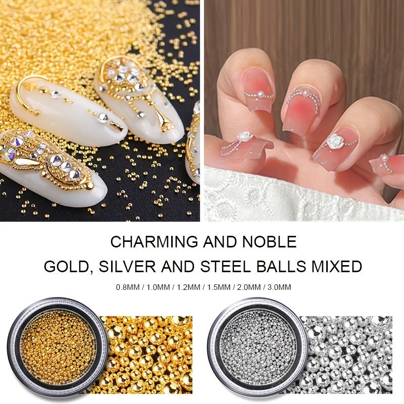 6 Kinds Of Mixed Size Nail Steel Ball Pearl Caviar Ornament Tool Microbead  Glass Gem 3d Nail Accessory Tool - Beauty & Personal Care - Temu