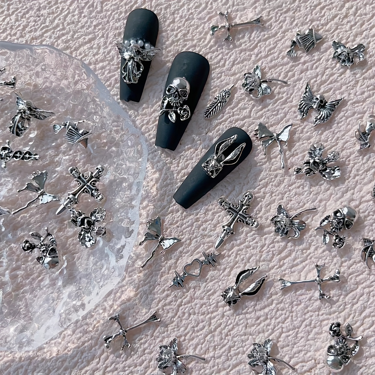 Nail Cross Charms 3D Heart Star Cross Gems for Nail Mixed Style Sliver  Metal Nail Charms Punk Vintage Nail Art Supplies for Acrylic Nail  Decoration (60pcs)