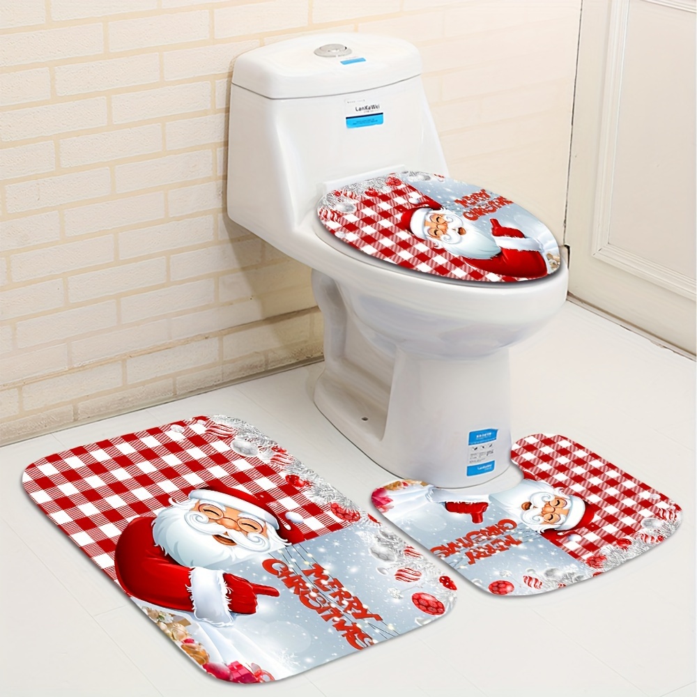 Santa On Sled Pattern Bathroom Set, Waterproof Mildew Resistant Shower  Curtain With 12 Plastic Hooks, Non-slip Bathroom Floor Mat, Toilet U-shaped  Mat, Toilet Lid Mat, Bathroom Christmas Decorations, Bathroom Accessories -  Temu