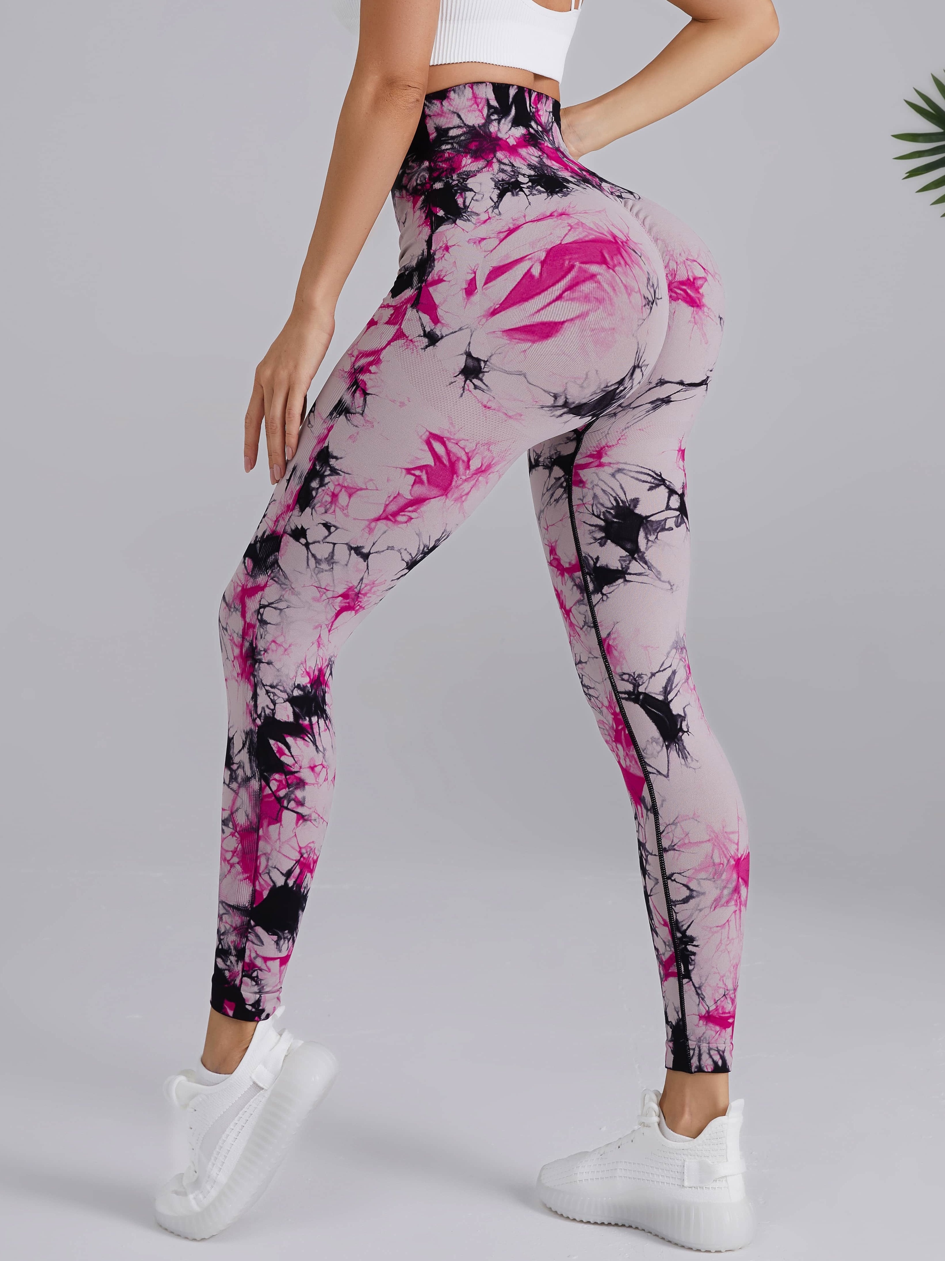 Floral Yoga Pants Booty Push up Pink Printed Leggings Flowers