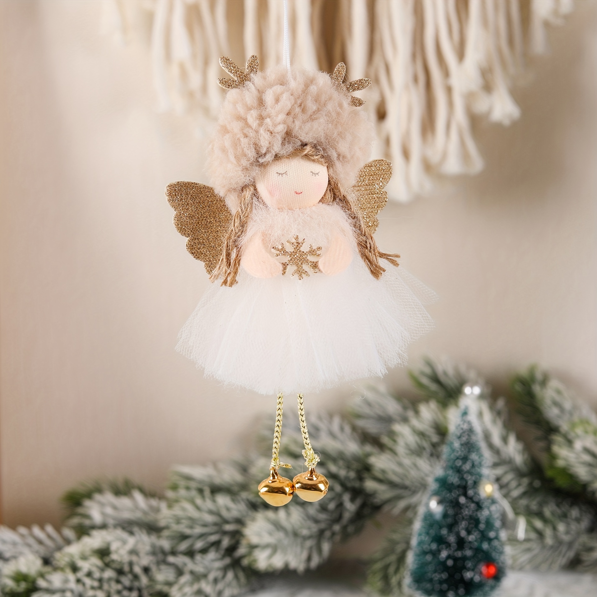 1個、家の装飾用の愛らしい天使の装飾品、ぬいぐるみの吊り下げ天使の