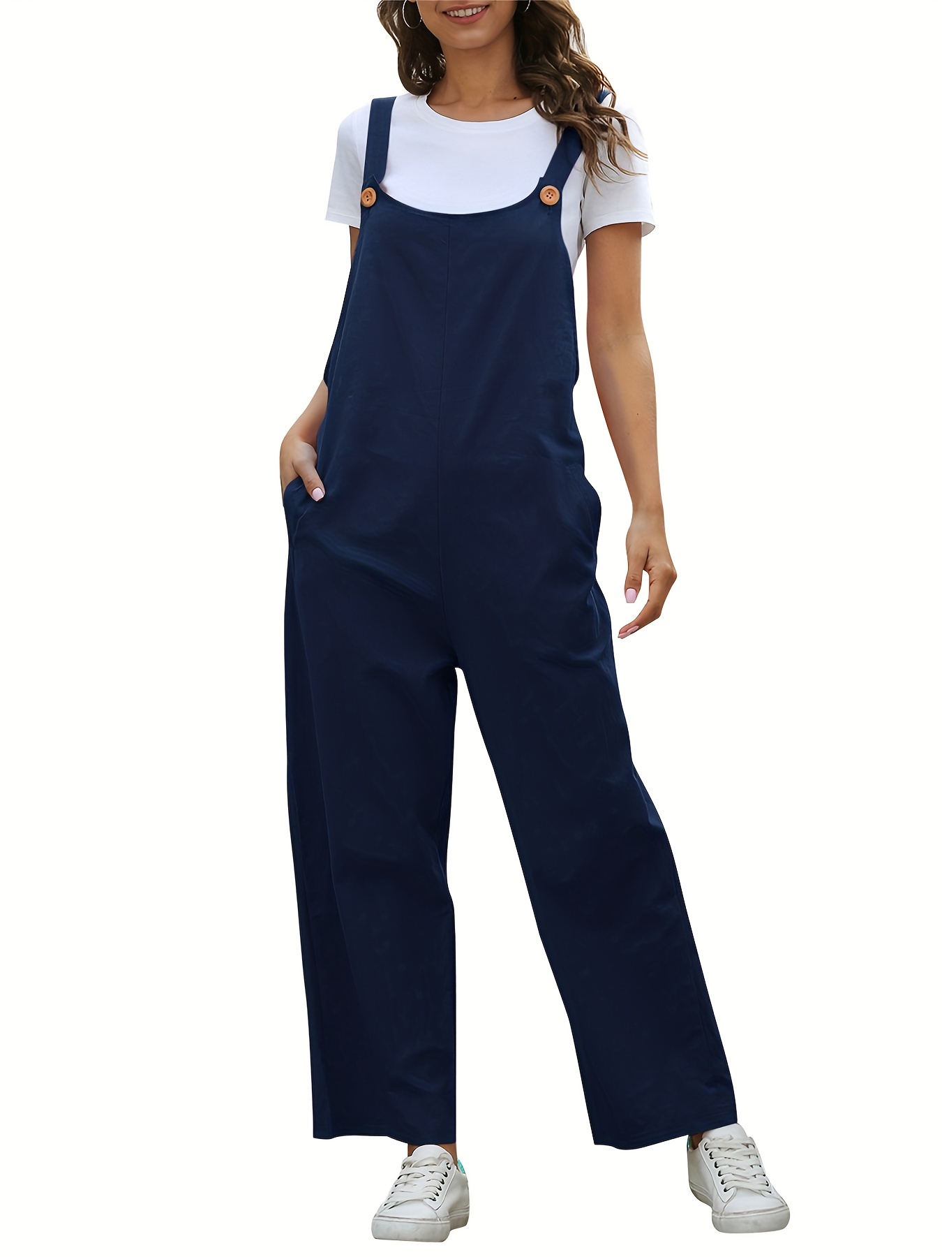 Dual Pockets Overall Jumpsuit Casual Straight Leg Overall Jumpsuit