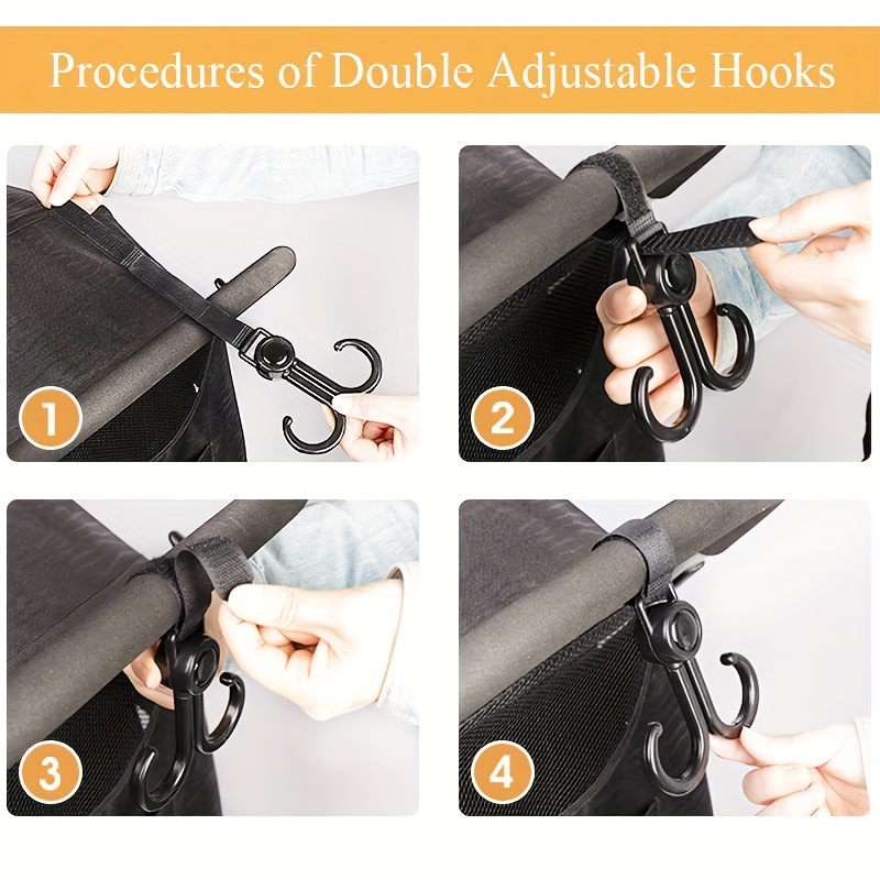 Stroller Hooks for Hanging, Leather Stroller Clip Straps, Baby Stroller  Hooks for Diaper Bags Grocery Shopping Bags, Mommy Hook for Stroller 