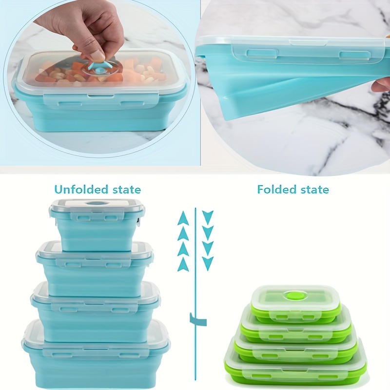 Silicone Folding Lunch Box with Lid Foldable Fruit Salad Bowl Food Storage Containers  Container Lunch Box Kitchen Tool