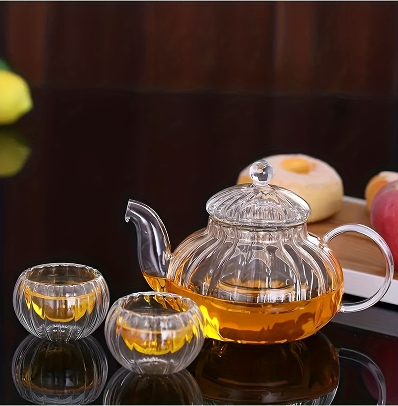 High Borosilicate Glass Teapot, High Temperature Resistant Pumpkin Striped Kettle  Tea Set With Filter Creative Small Gift Holiday Accessories - Temu