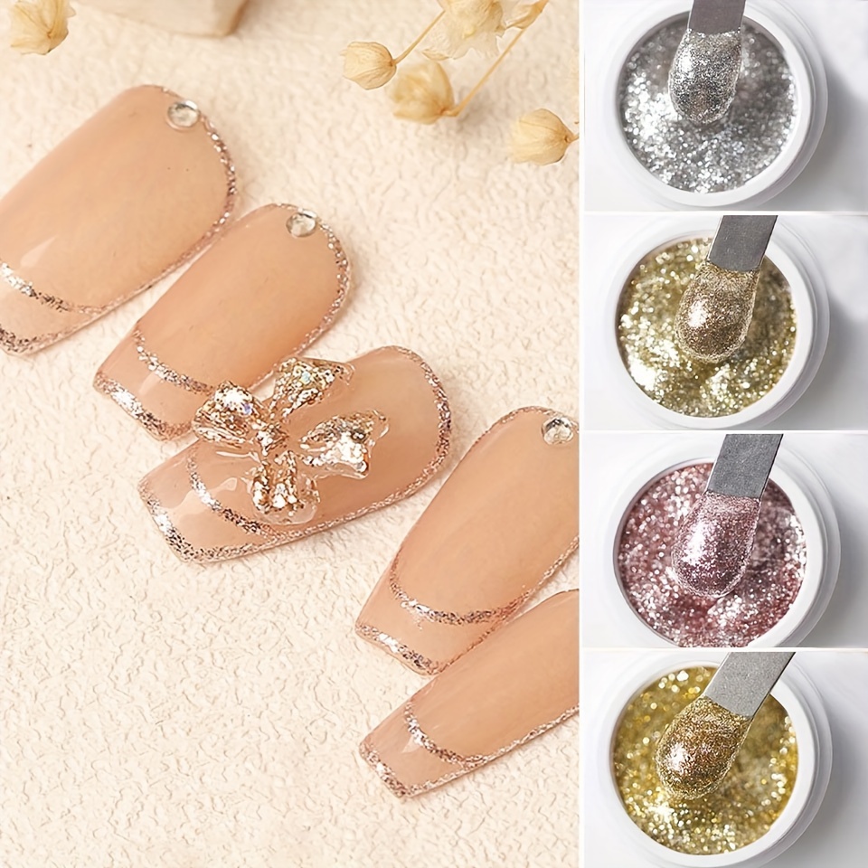 

4 Colors 9d Glitter Metal Painted Pull Glue Uv Soak Off Nail Lacquer - High Density Golden And Silvery Platinum Glue For Flash Manicure And Nail Art !