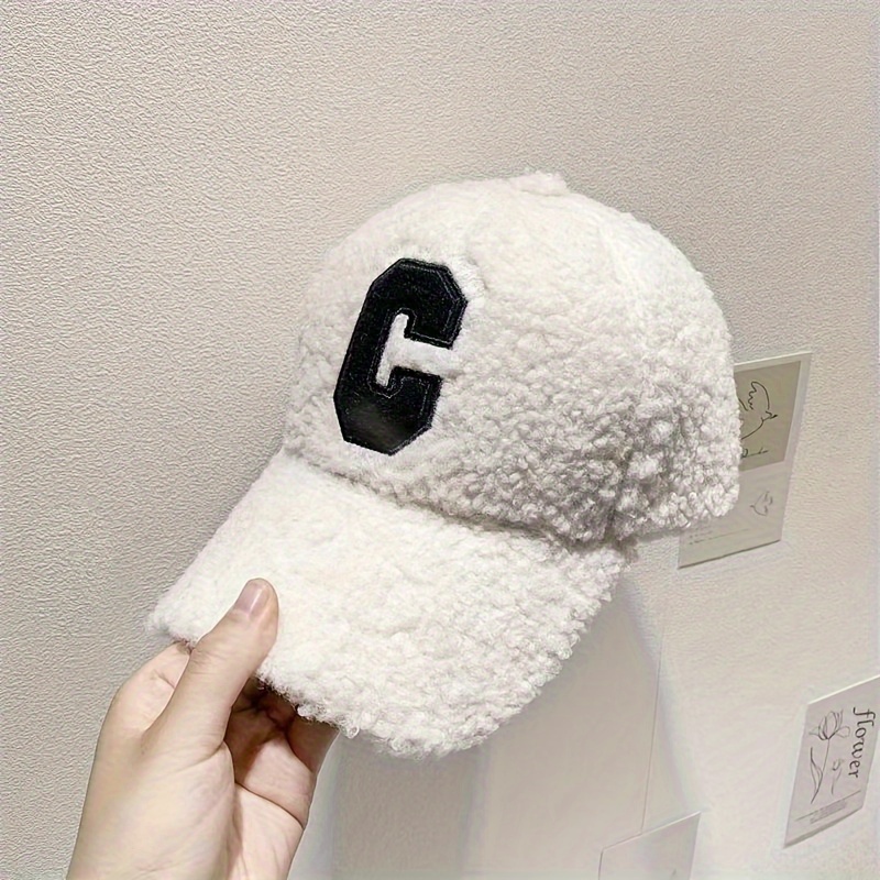 Letter C Embroidery Plush Baseball Solid Color Thick - Temu