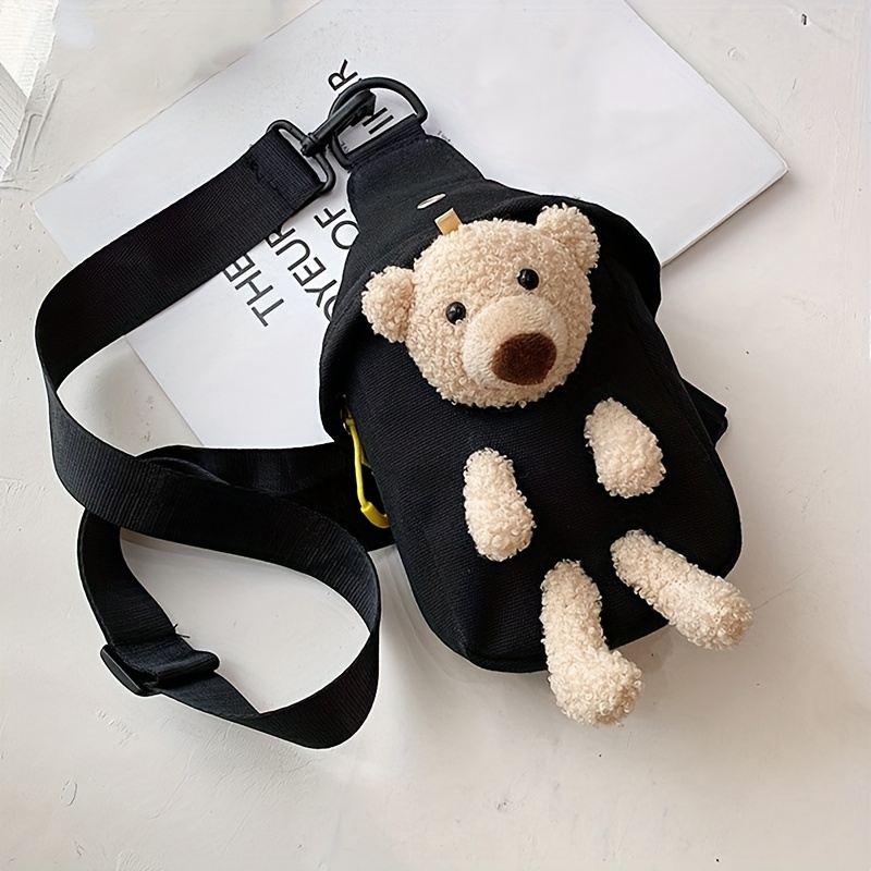 Simple Casual Bear Doll Crossbody Bag, Casual Canvas Chest Bag