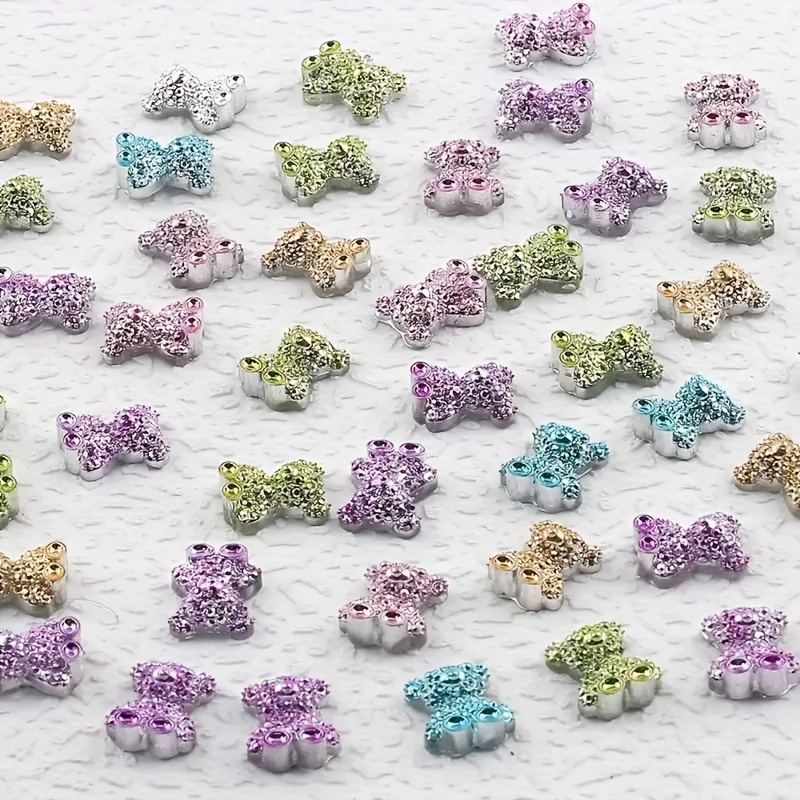 50 PCS,3D Bear Nail Charms,Glitter Bear Nail Art Charm Kawaii Nail Charms  For Acrylic Nails Colorful Bears Charms For Nails Design Crafts Art DIY