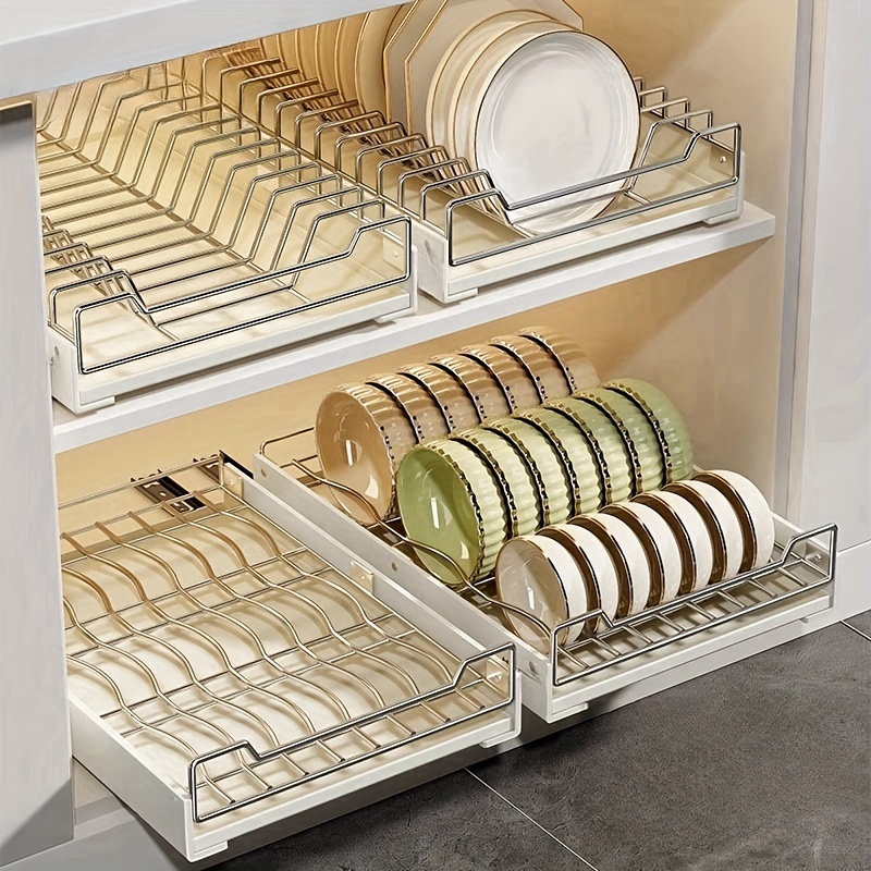 Pull Out Cabinet Organizer, Dish Rack And Storage Organizer, Metal Pull-out  Cabinet Utensil Organizer, Heavy Duty Slide Out Pantry Drawers For Kitchen  Cabinets, Living Room, Bathroom, Kitchen Accessories, White, - Temu