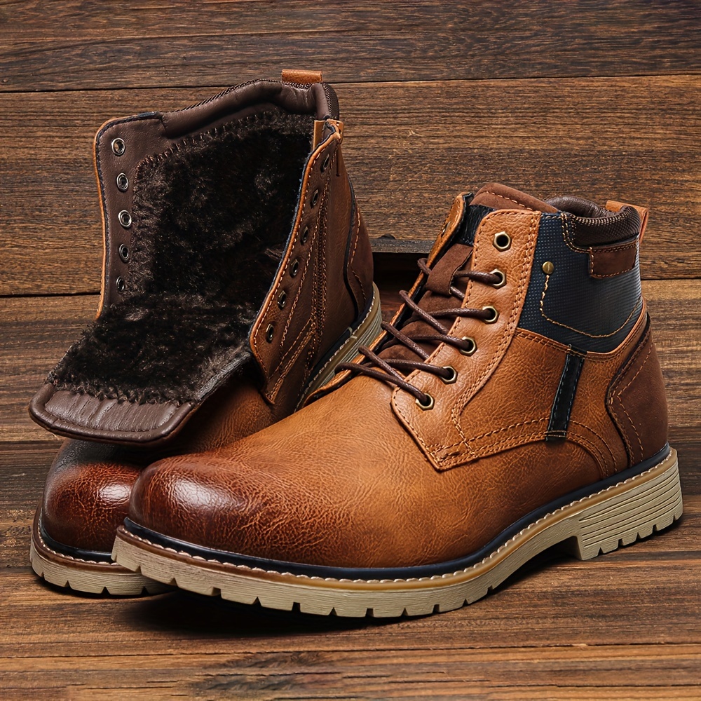 mens retro boots pu upper rubber sole side zipper temu - Temu