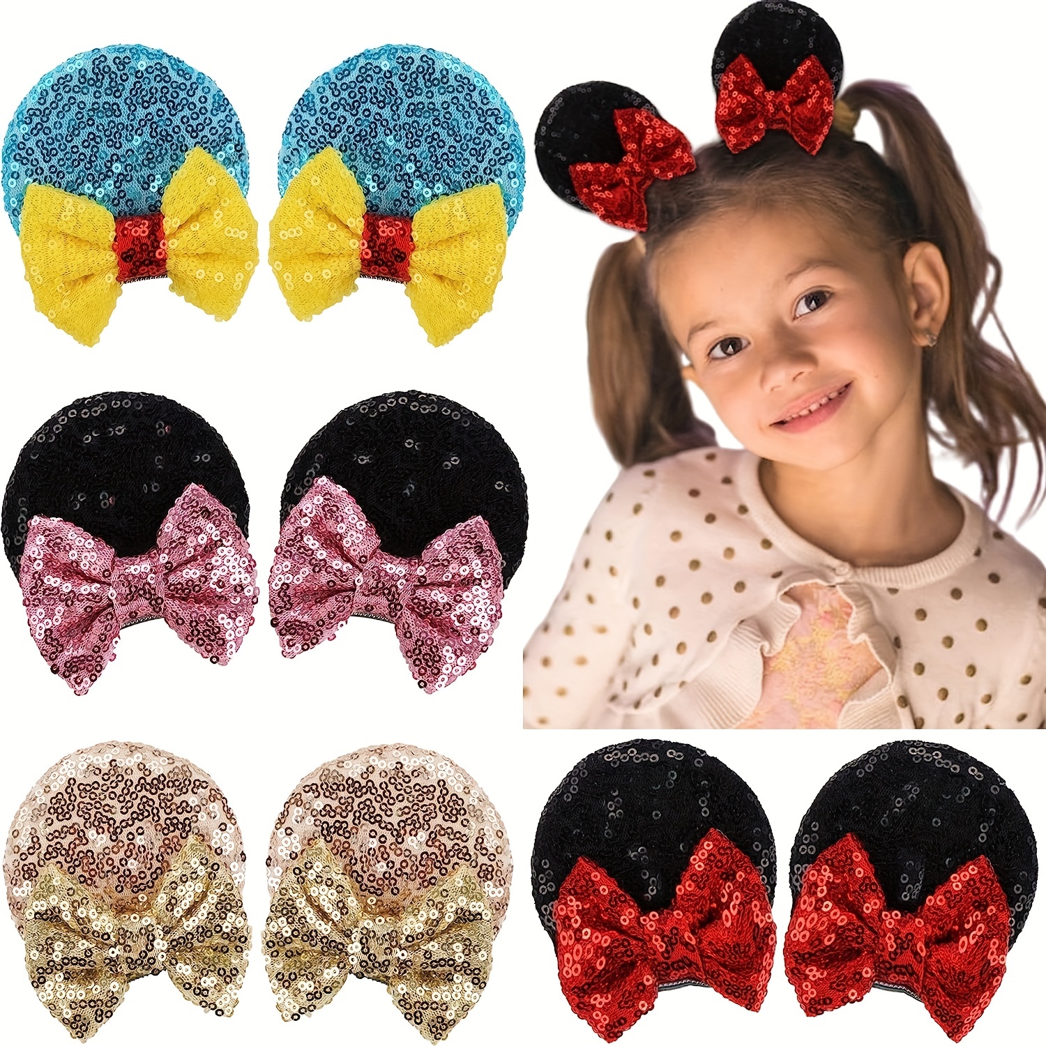 2 diademas de orejas de ratón de Minnie Mouse para mujeres y niñas,  decoración de fiesta con brillantina