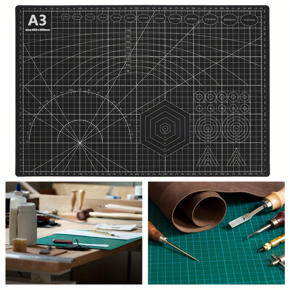 

1pc Black A3 Craft Mat Pvc Non-slip Self-healing Paper Leather, Perfect Grid Line Cutting Mat, Perfect For Office School Supplies Quilting, Paper Craft, Clay Craft, Art Craft
