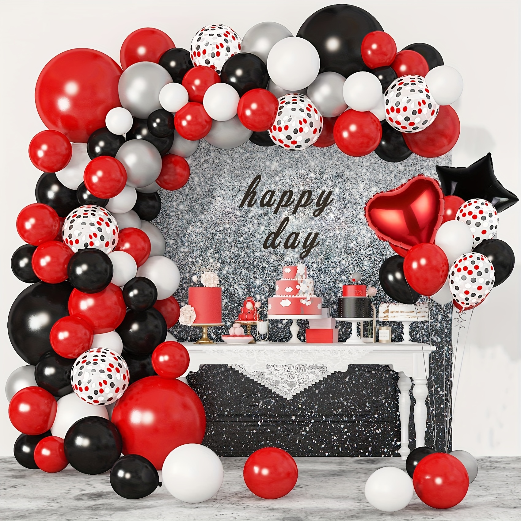 115pcs Red Black and White Balloon Arch Kit for Birthday Party