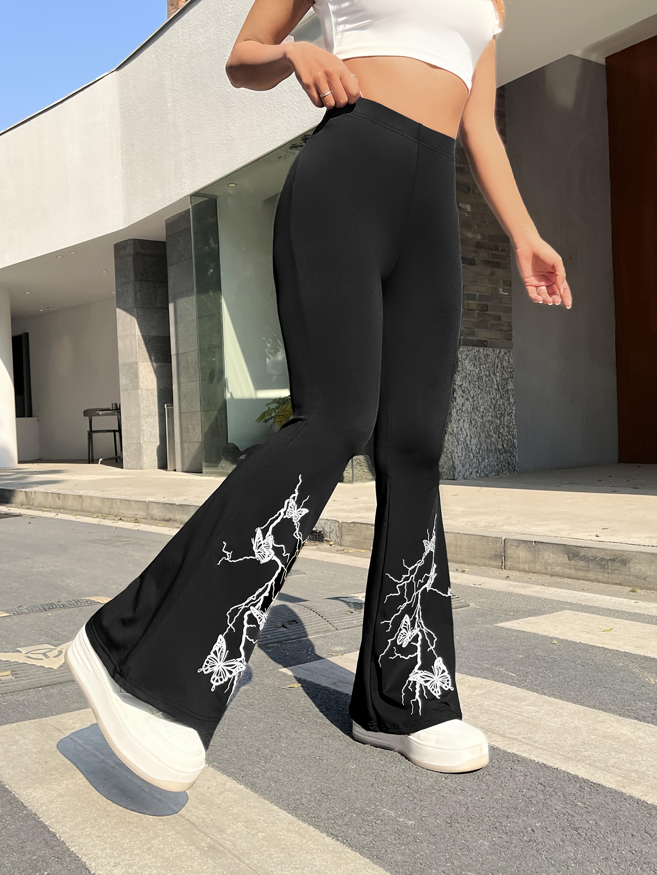 Black Bell Bottom Yoga Pants Pathed Pocket Back Fashion - Temu Canada