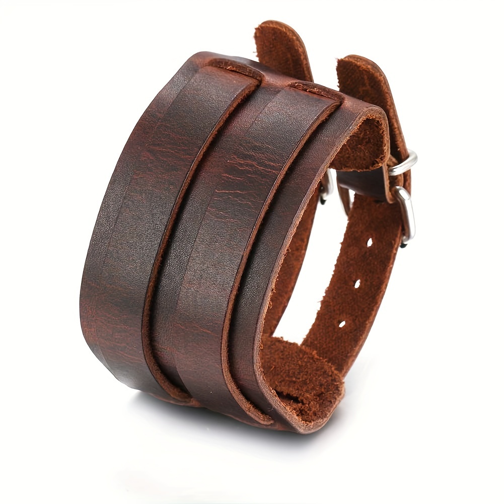 Genuine Leather Bangle Bangle Bracelet Braided Cuff Strap Punk Wide Belt Bangle Wristband For Women Men Size Adjustable