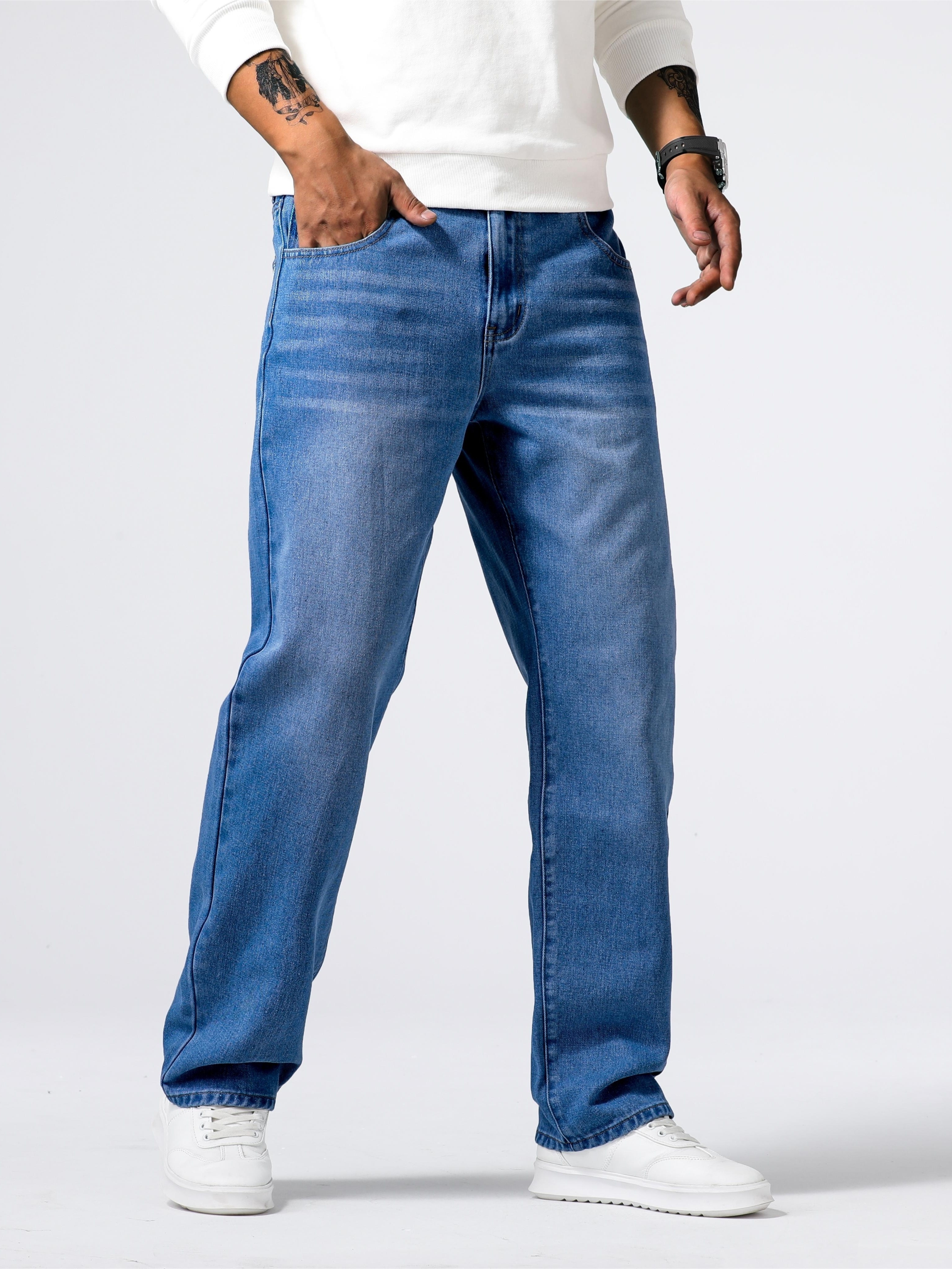 Men's Casual Loose Fit Jeans Street Style Straight Leg Denim - Temu Canada