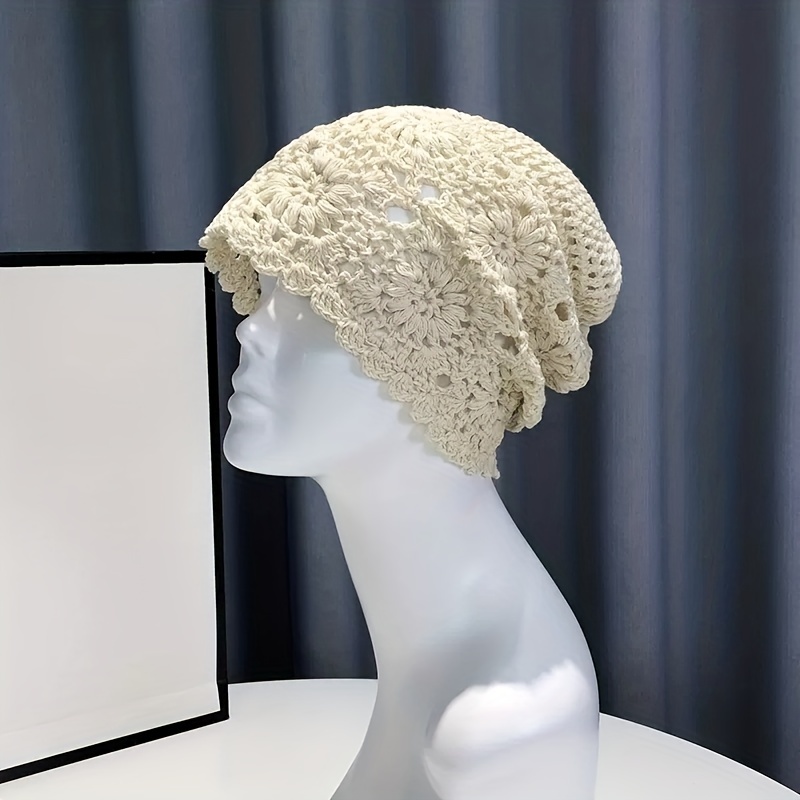 Flower Hollow Crochet Beanie Thin Breathable Bucket Hat Elegant