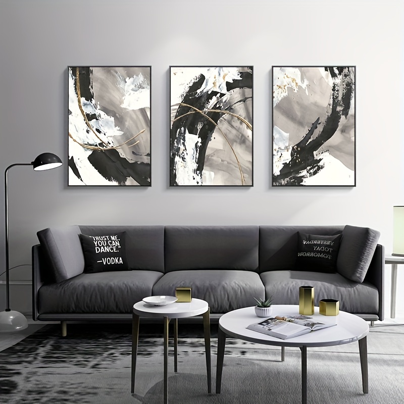 3pcs Peinture Sur Toile Art Moderne Noir Et Blanc Abstrait Feuille D or Peinture D corative Cadeau Id al Pour Le Salon La Cuisine La D coration