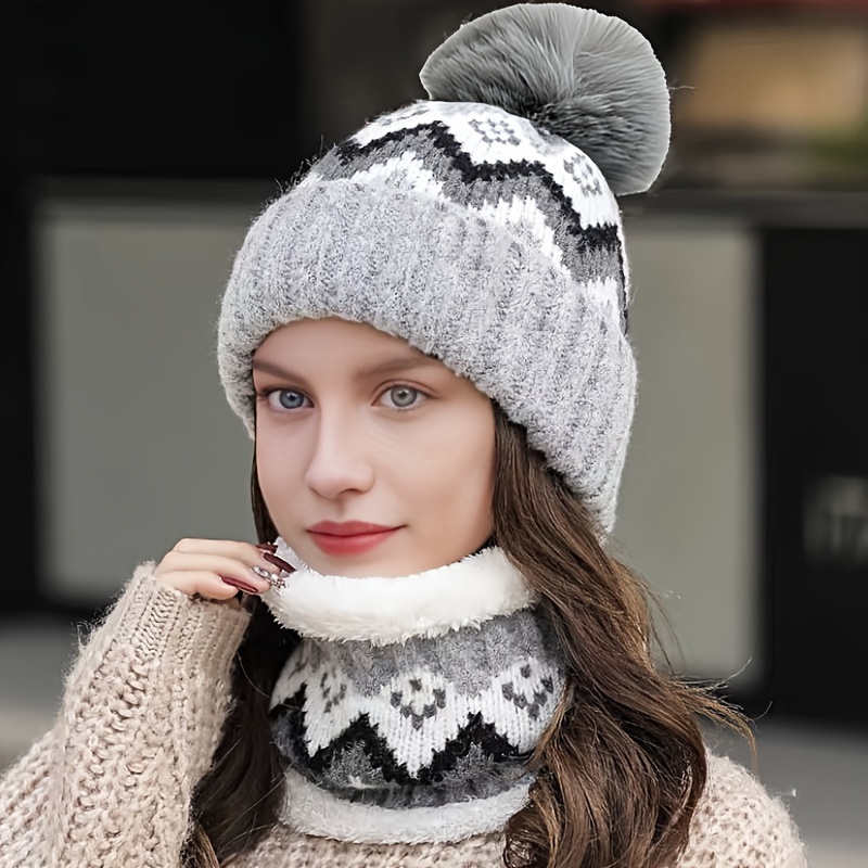 2 Pezzi Inverno Cappello A Maglia & Sciarpa Set, Motivo Argyle Inverno  Beanie Cappello Con Pom Poms, Antivento & Freddo Foderato In Pile Caldo  Cappello Con Sciarpa - Temu Italy