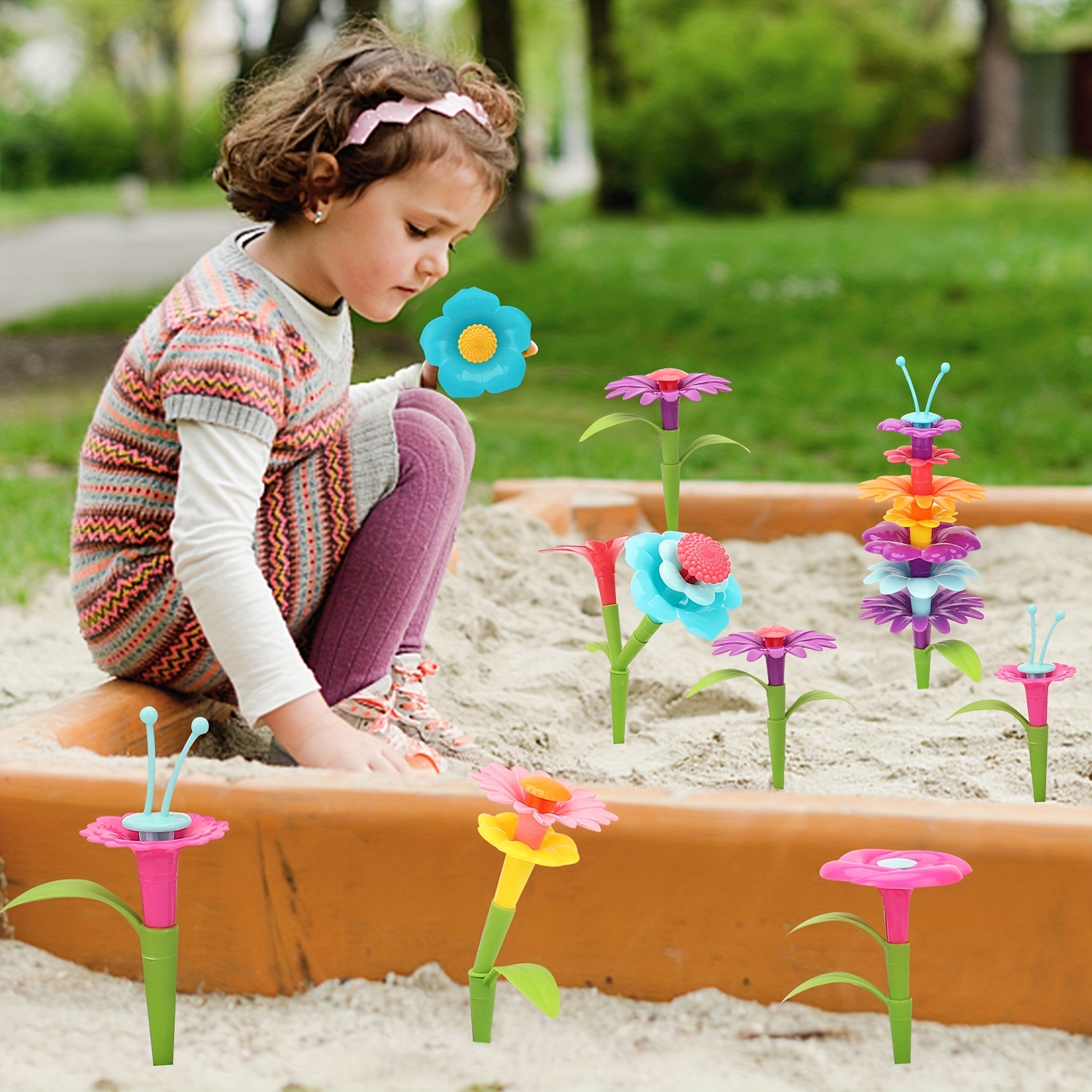 TEMI Juguetes para niños pequeños, regalos de cumpleaños para niñas de 3,  4, 5, 6, 7 años, 91 piezas de juguete de construcción de jardín de flores