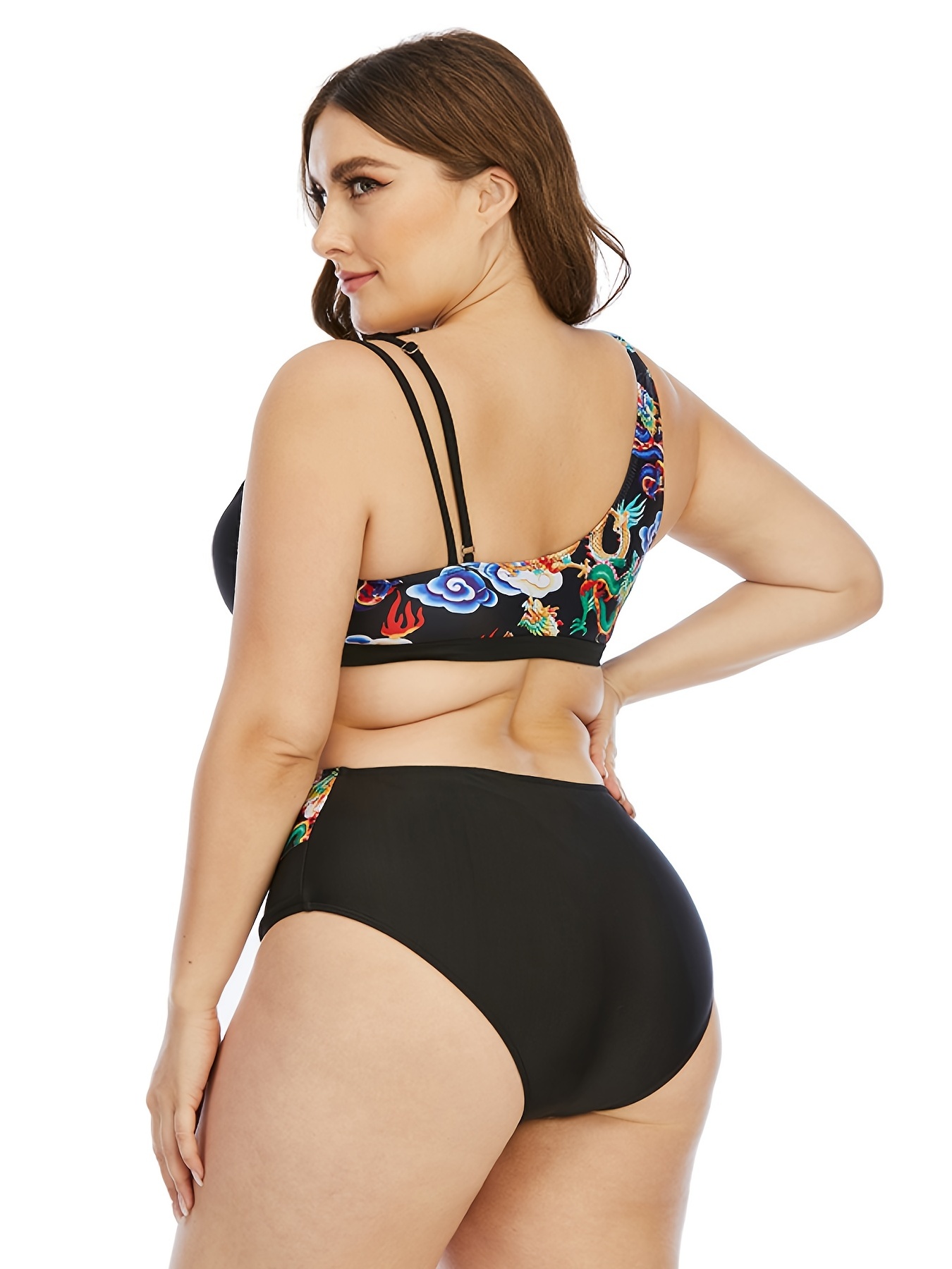 Plus Size One-Piece Swimsuit for Women, Multicolor Print, No Bra Underwire,  Support, Summer Swimwear
