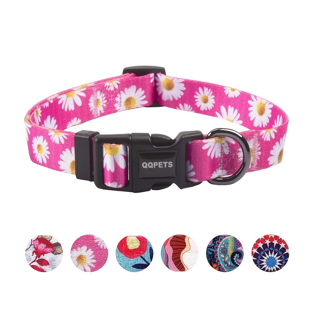 Adjustable Soft Dog Collar, Cute Flower Patterns Dog Collar For