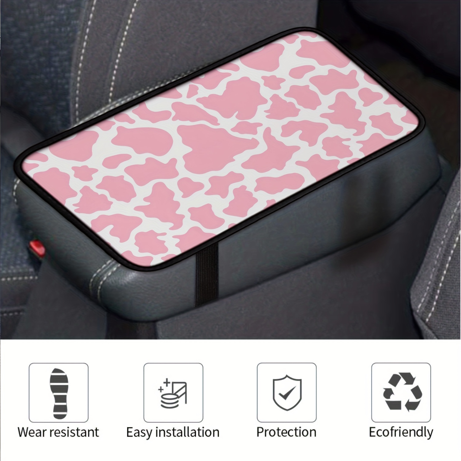 Cow Steering Wheel Cover Armrest Box Pad Car Seat Belt - Temu