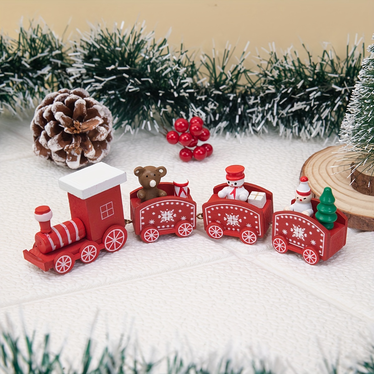 Enfeites de mini trem de madeira, conjunto de trem de Natal Trem de Natal  pintado de madeira Decoração de Natal Presente infantil, Decorações de  Natal Decoração de trem de madeira para(vermelho)