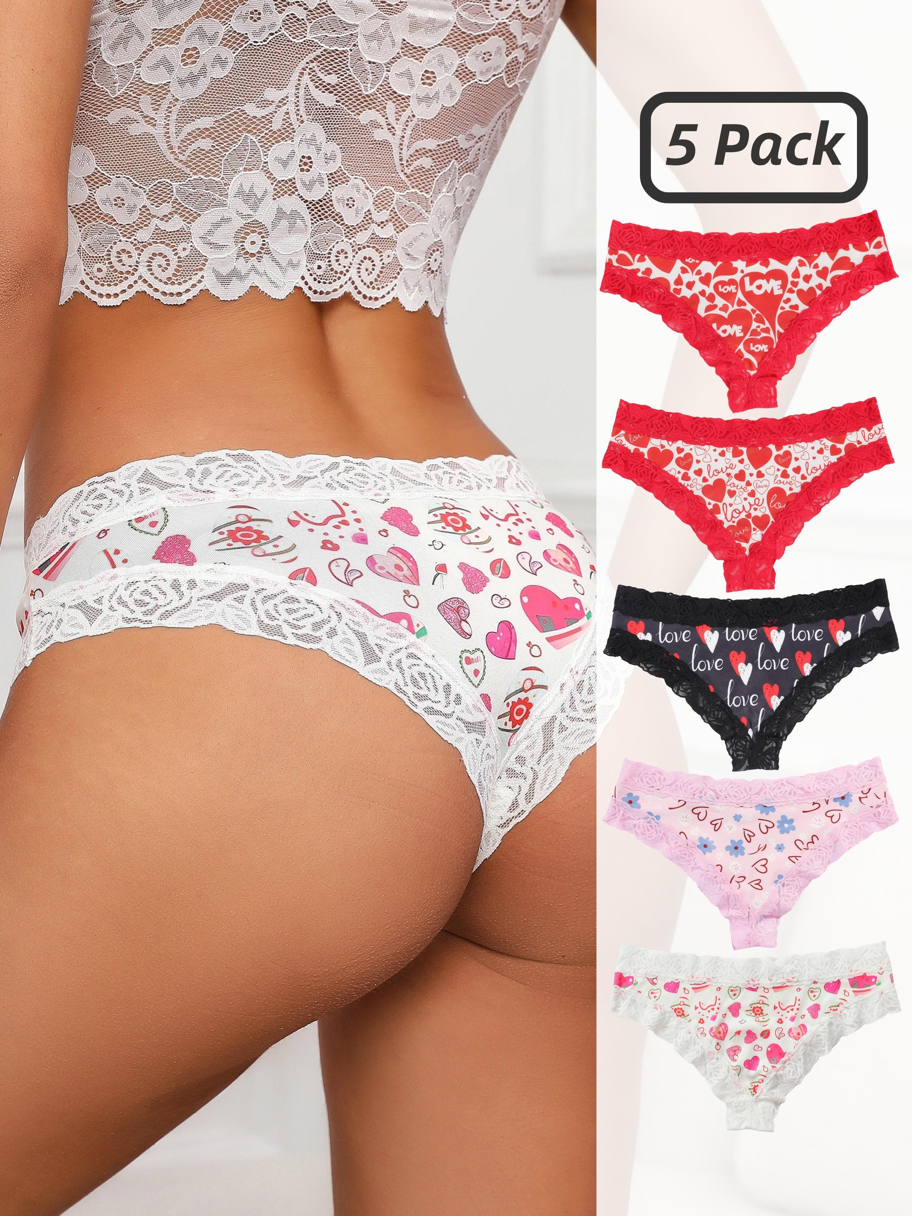 3pcs Heart & Slogan Print Low Waist Briefs, Soft & Comfy Stretchy Panties,  Women's Lingerie & Underwear