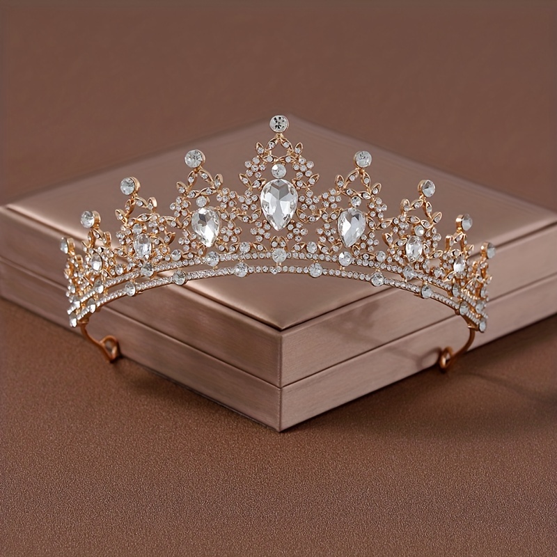 1 Pieza Corona Lujosa Tiara Perla Imitación Corona Dorada - Temu