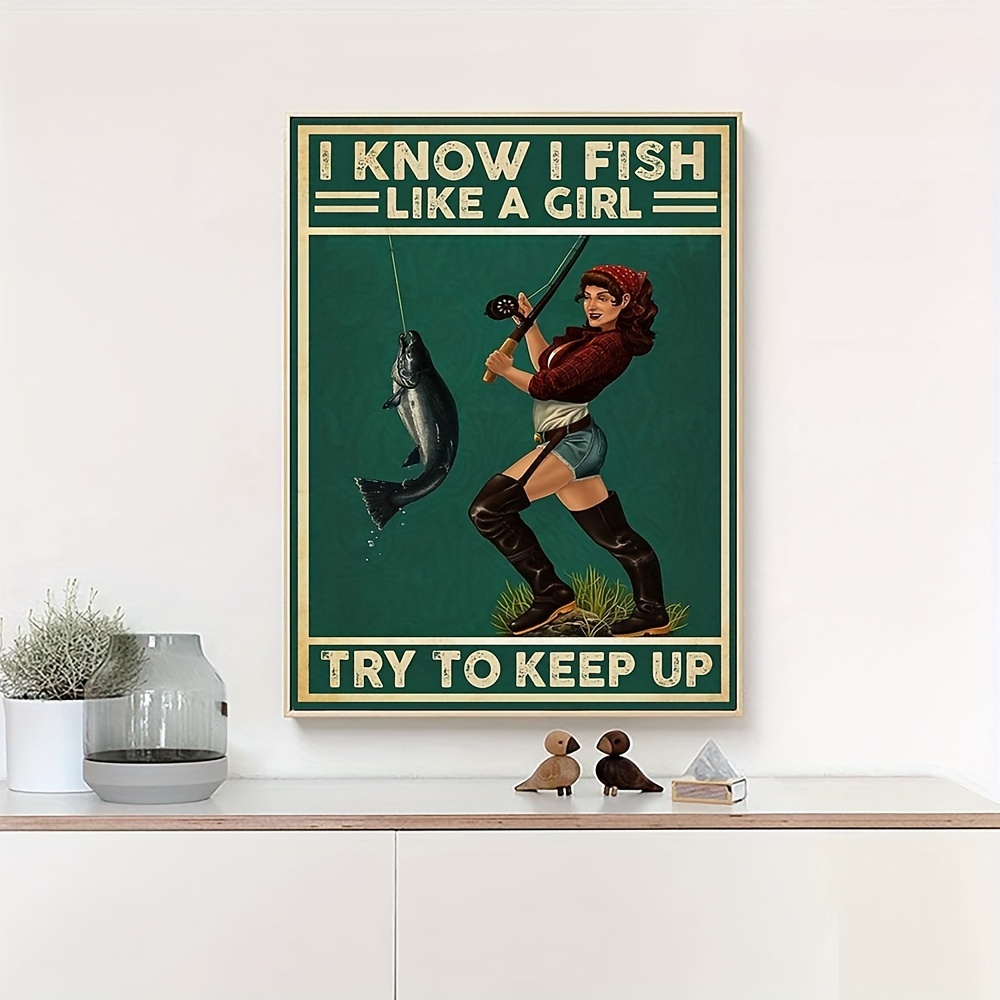 1pc Girl Fishing Canvas Print Vintage Home Decor Wall Hanging Decoration  Fishing Wall Art Kinda Busy Being A Fishing People Creative Art Painting  Poster Printing, Don't Miss These Great Deals