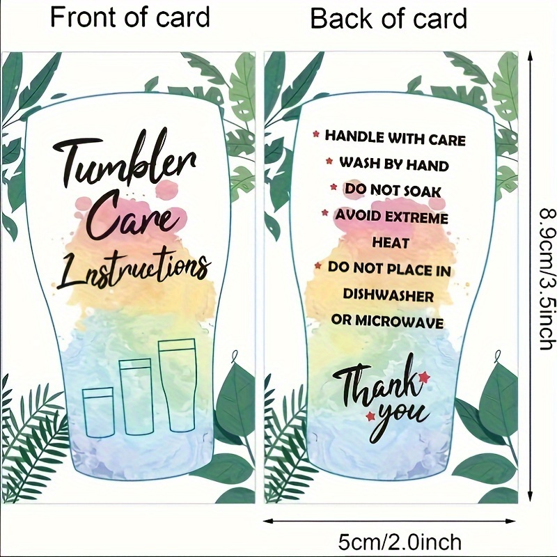 50 Care Instruction Cards Tumbler, Care Instructions for Tumbler