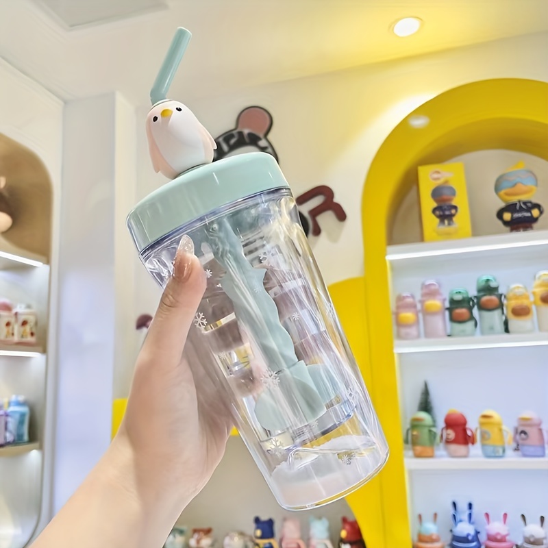 480ML Kids Water Cup Water Bottle Cartoon Patterns Print Water Cup with  Straw Outdoor Portable Children's Cups