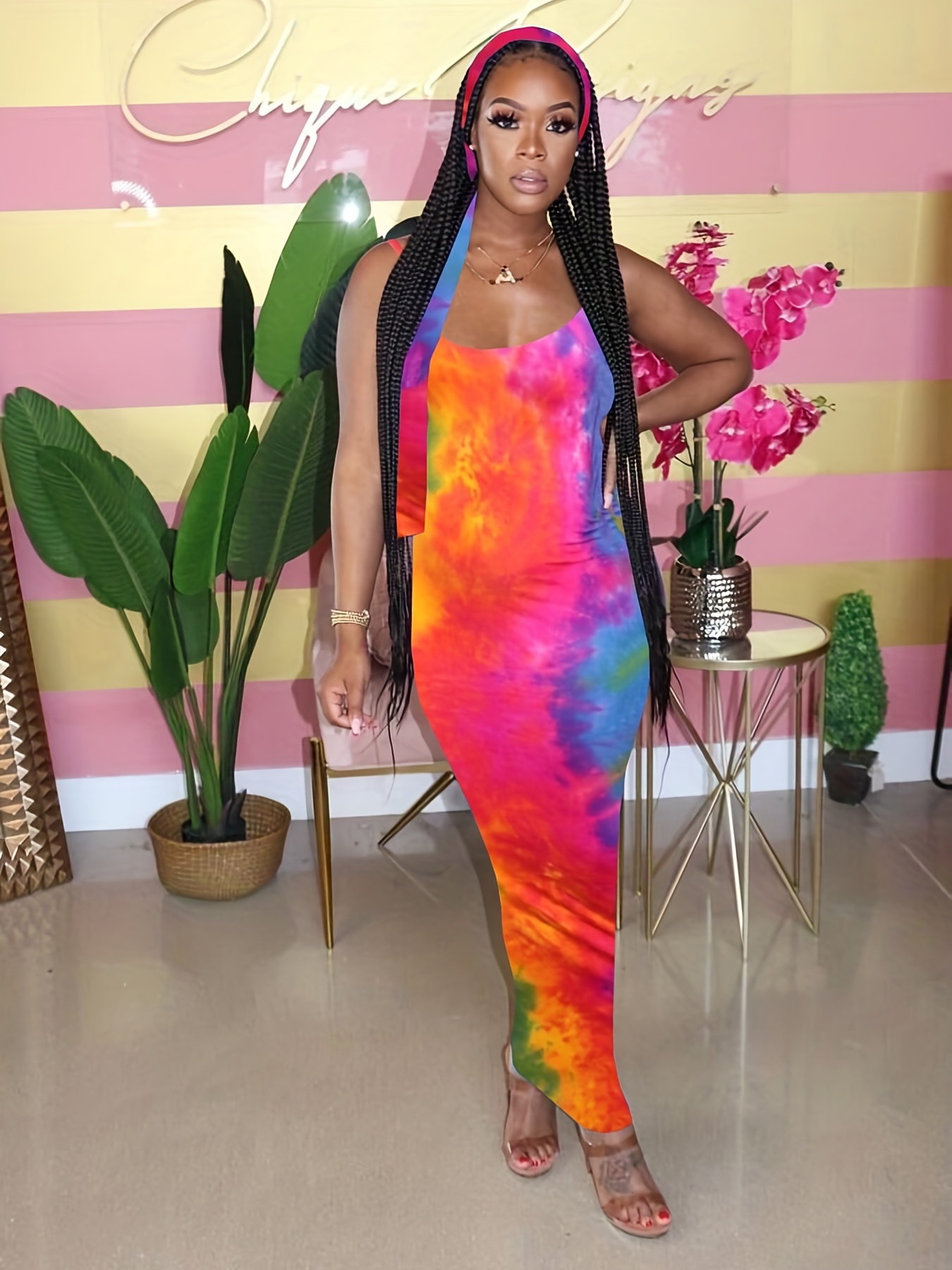 Tie Dye Spaghetti Dress Sexy Sleeveless Maxi Summer Dress - Temu