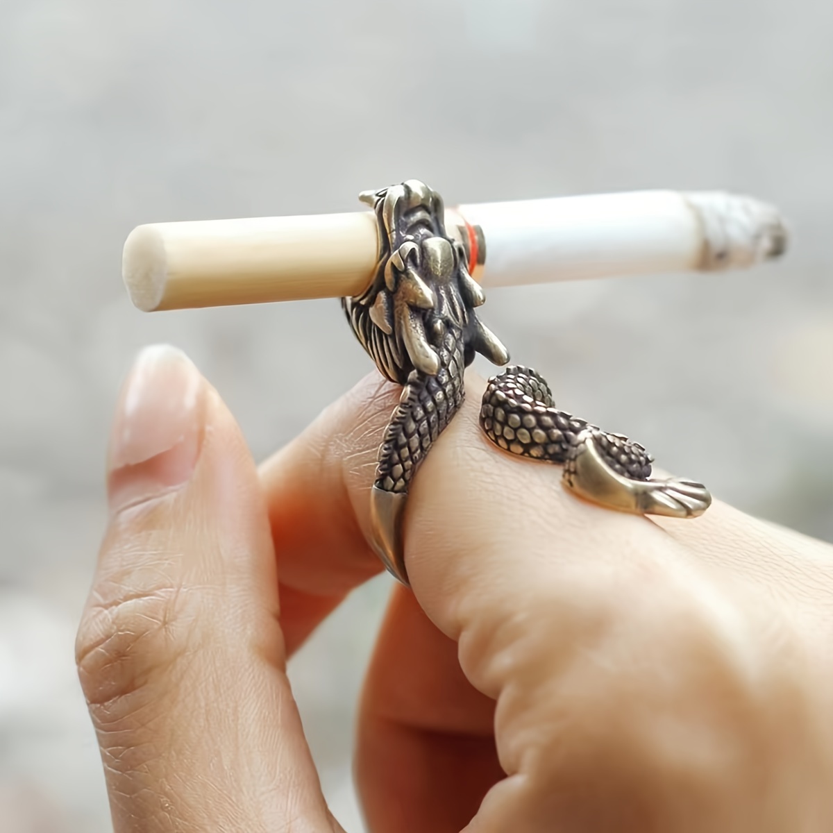 1pair dragon shaped ring cigarette decor ring for men details 1