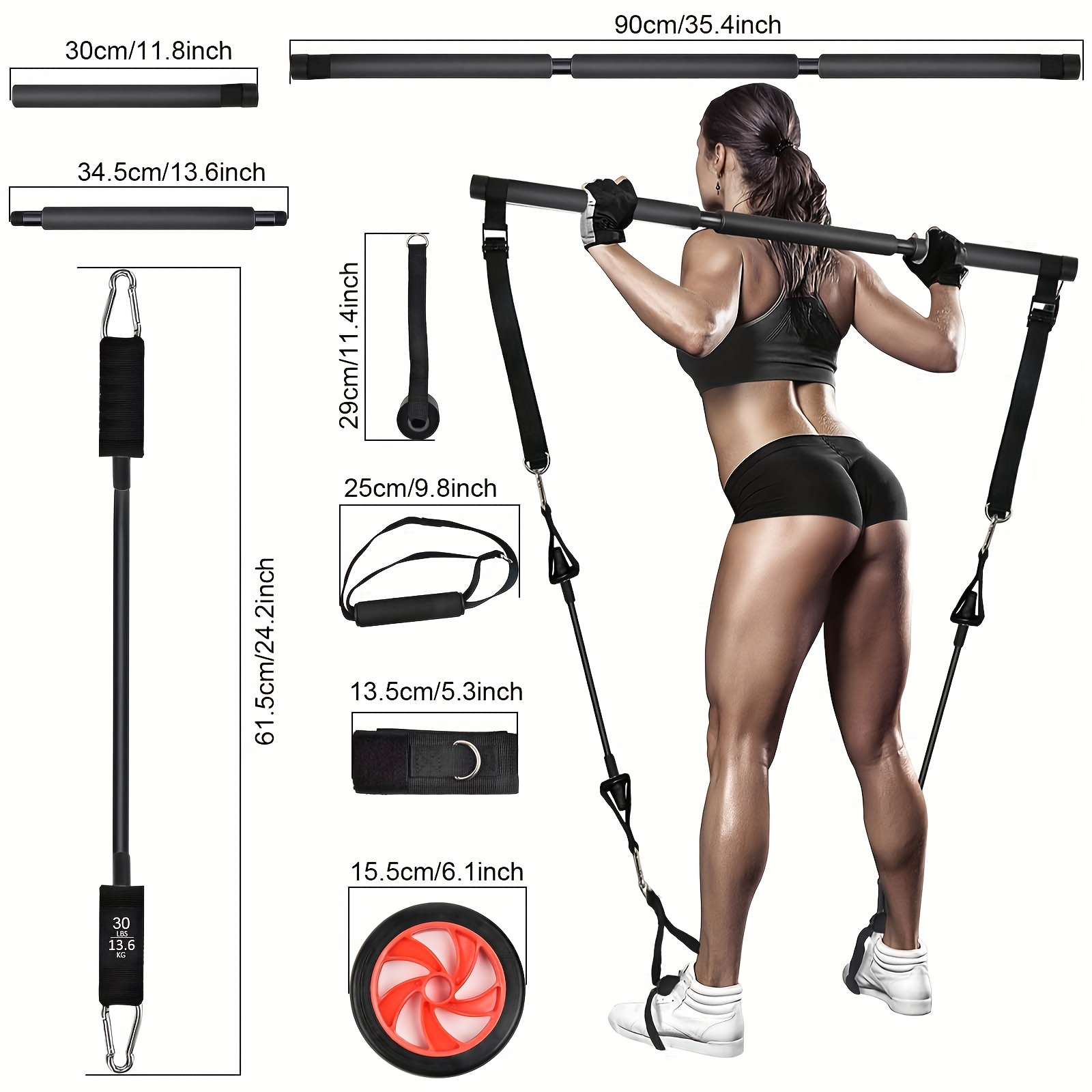 Pilates Bar Set Pilates Bar Kit With 4 Resistance Bands Portable Fitness  Equipment Yoga Set