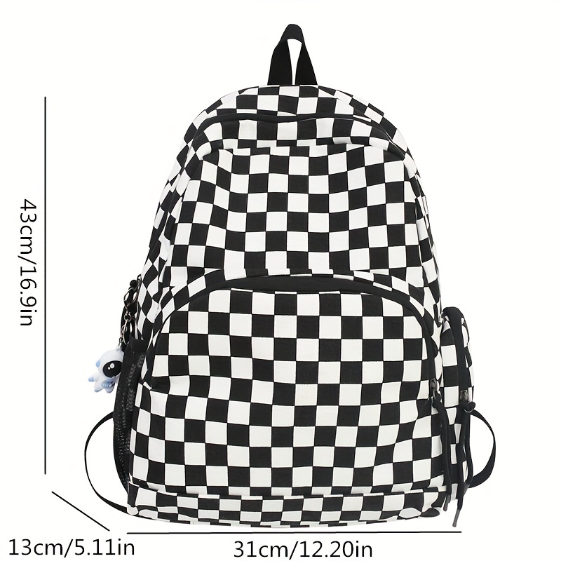 Checkered Student Backpack Preppy Style Bookbag Casual Travel Schoolbag