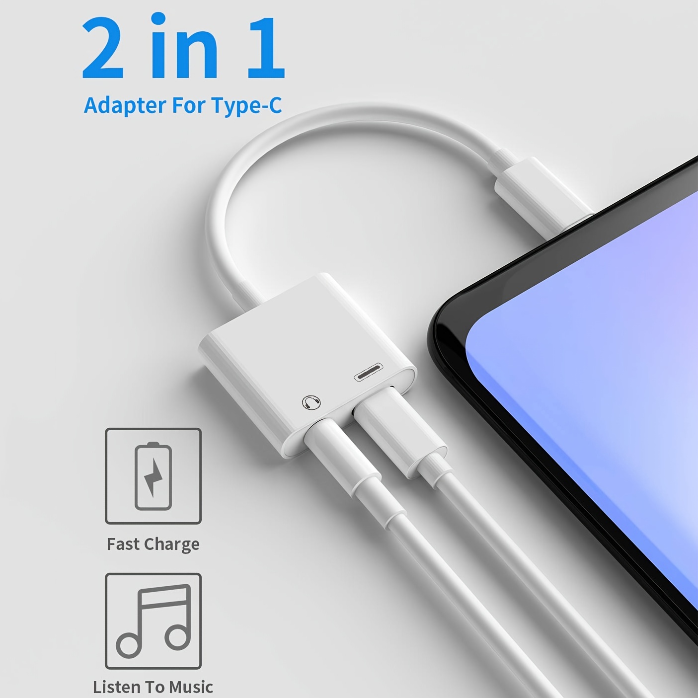 2 in 1 Charging Cable Adaptor USB Type C For Apple & Android Smartphones