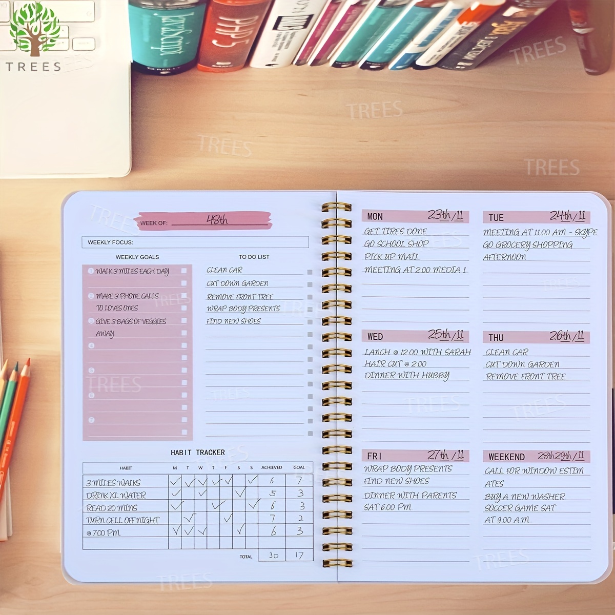 1pc Trees Spiral Undated A5 Daily Weekly Notebook Planner Agenda ,  Stationery Office School Supplies, Record Daily Plans To Achieve Future  Goals,8.3*5