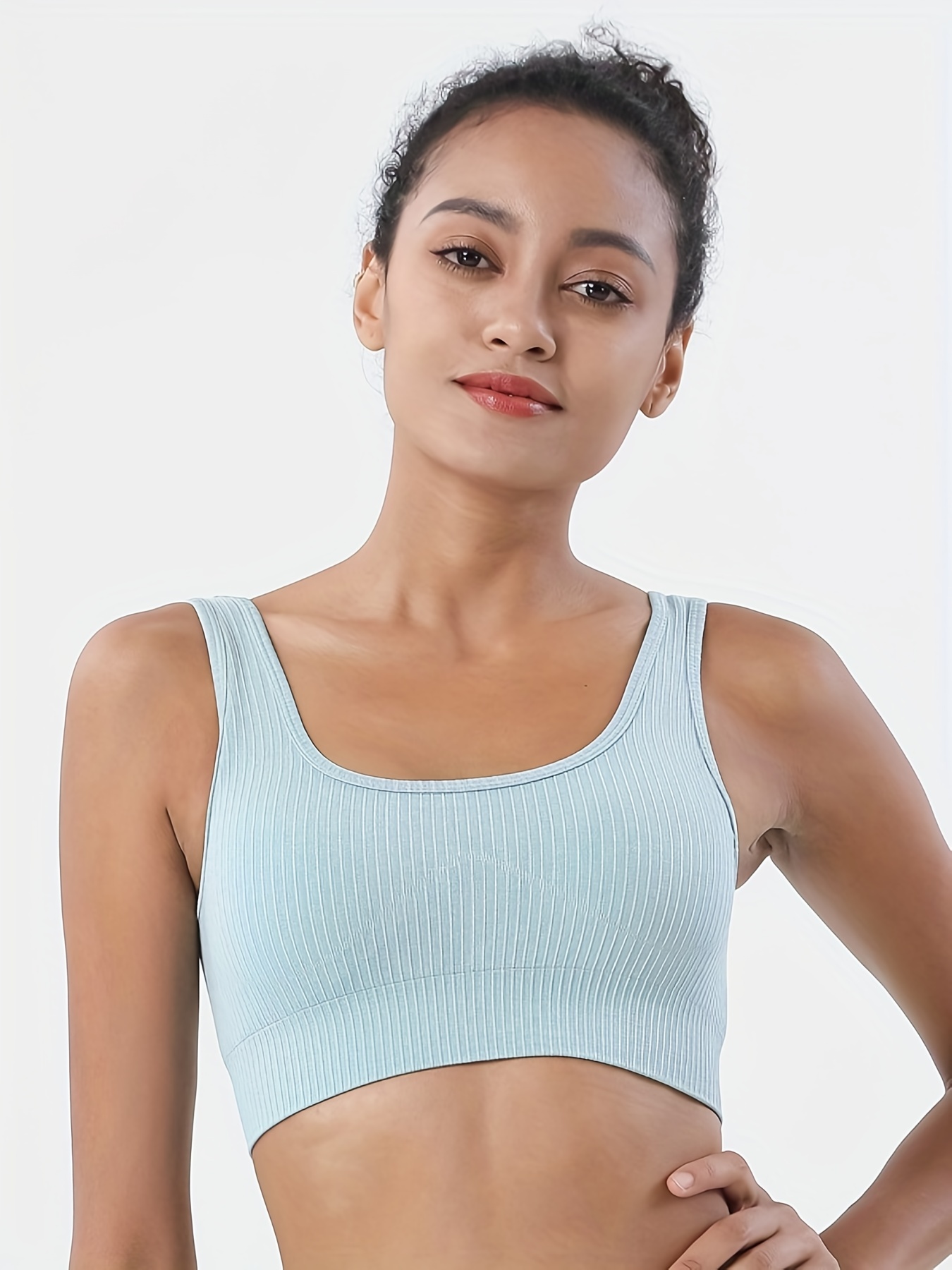 Quick Dry Ribbed Seamless Sports Bra Chest Padding - Temu