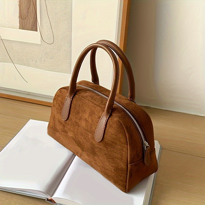 Solid Color Textured Boston Handbag All match Top Handle - Temu United ...